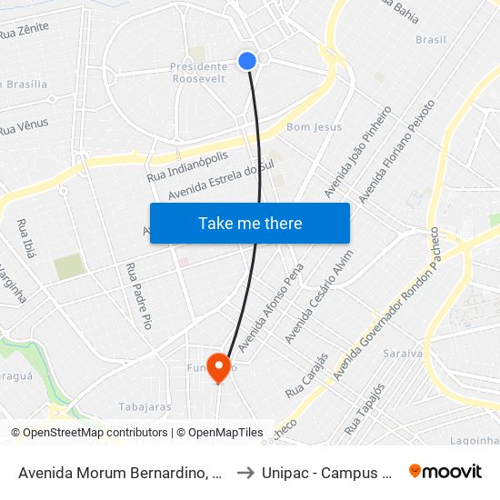 Avenida Morum Bernardino, 35-115 to Unipac - Campus Gama map