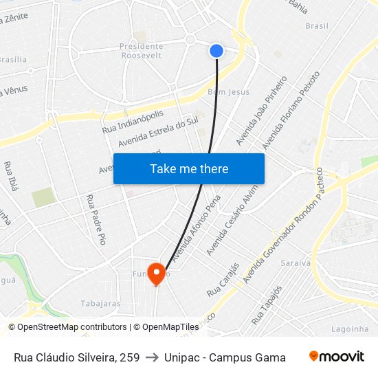 Rua Cláudio Silveira, 259 to Unipac - Campus Gama map