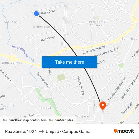 Rua Zênite, 1024 to Unipac - Campus Gama map
