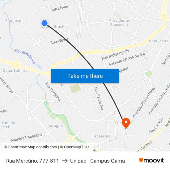 Rua Mercúrio, 777-811 to Unipac - Campus Gama map