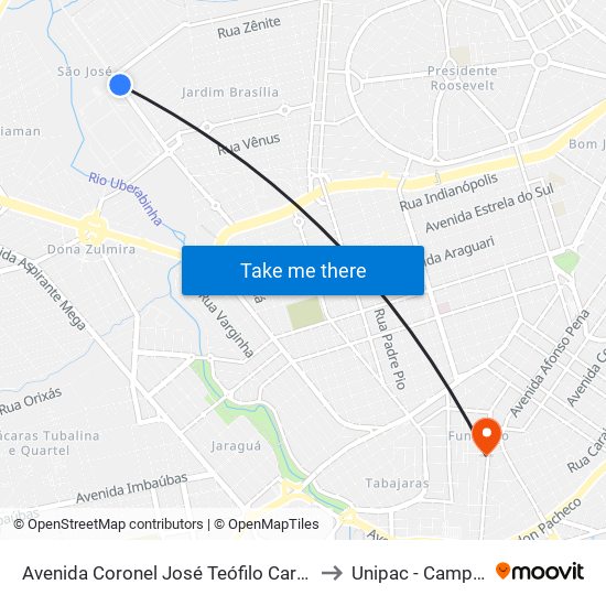 Avenida Coronel José Teófilo Carneiro, 1364-1482 to Unipac - Campus Gama map