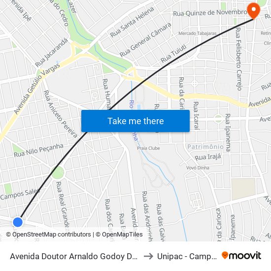 Avenida Doutor Arnaldo Godoy De Souza, 539-569 to Unipac - Campus Gama map