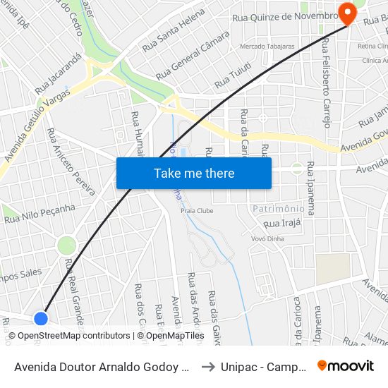 Avenida Doutor Arnaldo Godoy De Souza, 1810 to Unipac - Campus Gama map