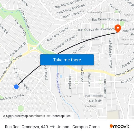 Rua Real Grandeza, 440 to Unipac - Campus Gama map