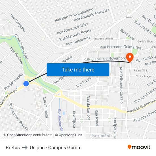 Bretas to Unipac - Campus Gama map