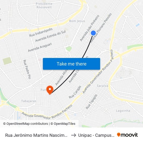 Rua Jerônimo Martins Nascimento, 1009 to Unipac - Campus Gama map