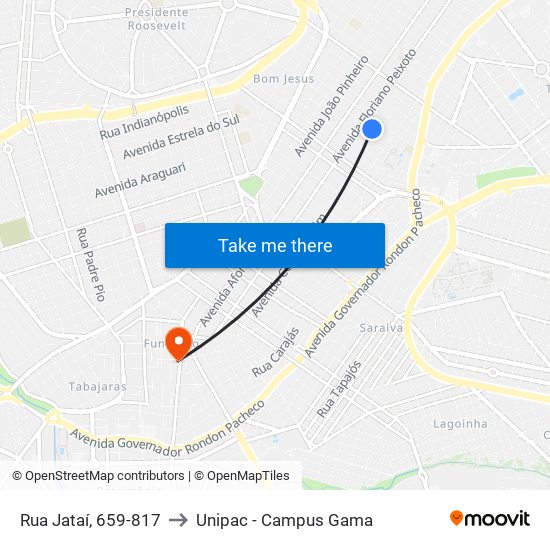 Rua Jataí, 659-817 to Unipac - Campus Gama map