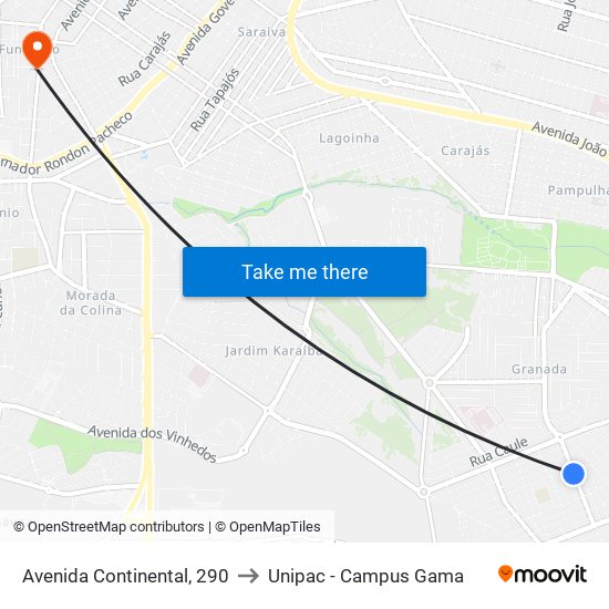 Avenida Continental, 290 to Unipac - Campus Gama map