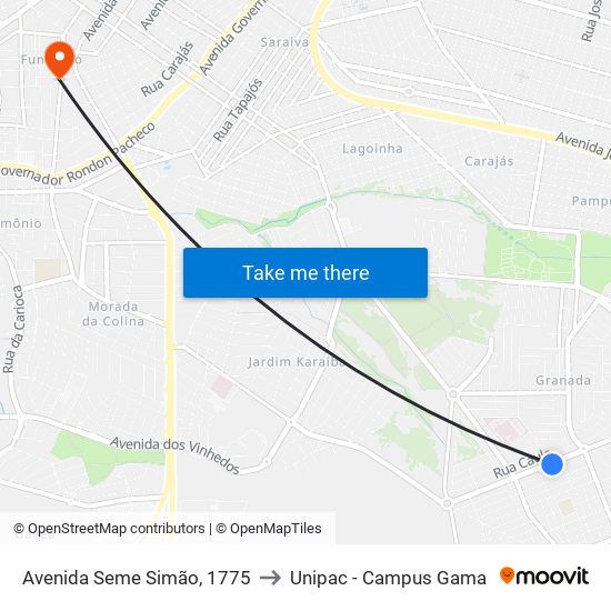 Avenida Seme Simão, 1775 to Unipac - Campus Gama map