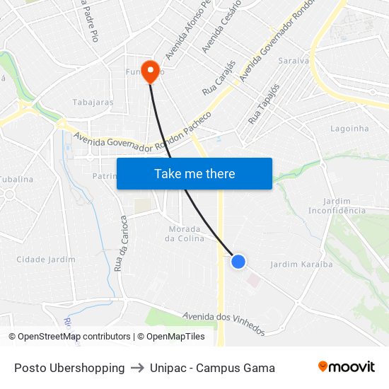 Posto Ubershopping to Unipac - Campus Gama map