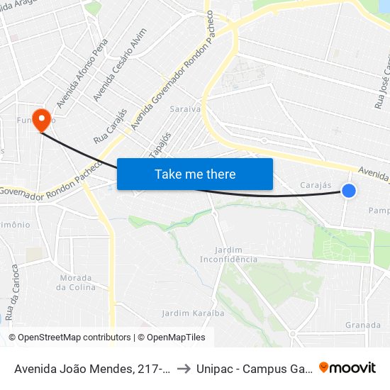 Avenida João Mendes, 217-287 to Unipac - Campus Gama map