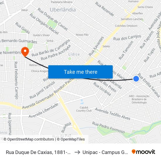 Rua Duque De Caxias, 1881-1977 to Unipac - Campus Gama map