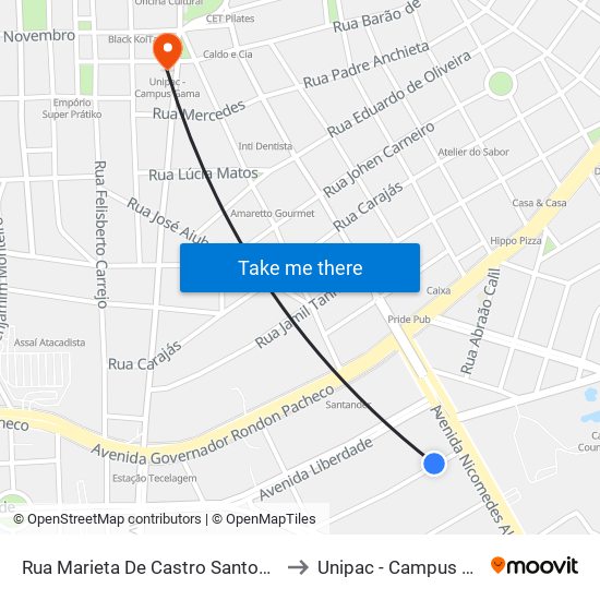 Rua Marieta De Castro Santos, 2-110 to Unipac - Campus Gama map