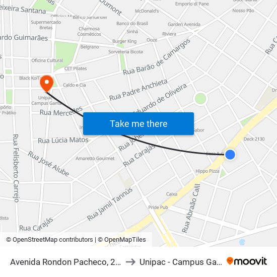 Avenida Rondon Pacheco, 2064 to Unipac - Campus Gama map