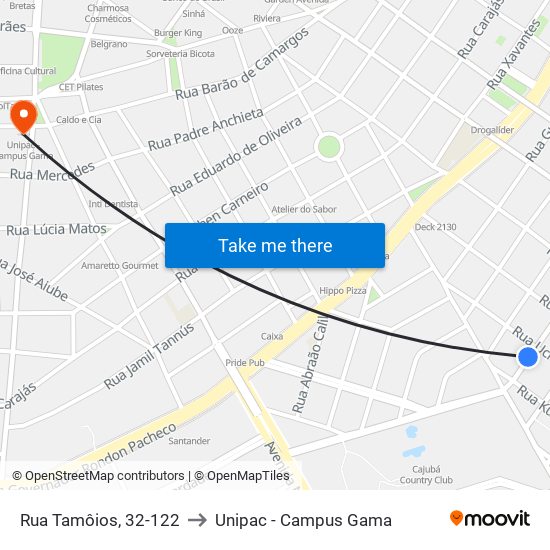 Rua Tamôios, 32-122 to Unipac - Campus Gama map