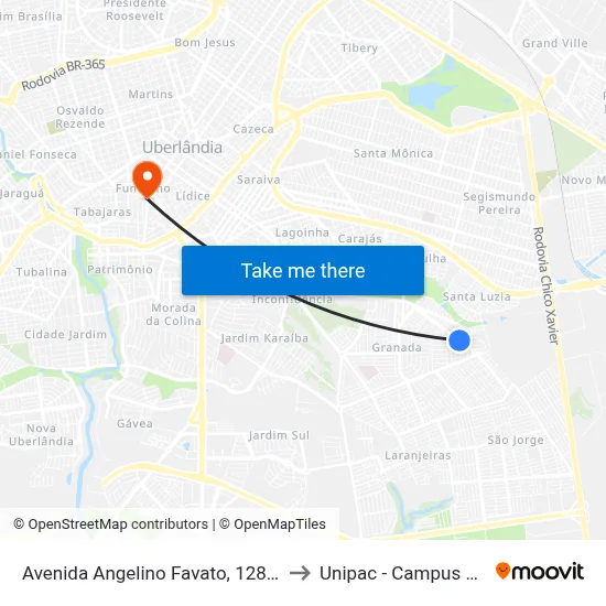 Avenida Angelino Favato, 1284-1368 to Unipac - Campus Gama map