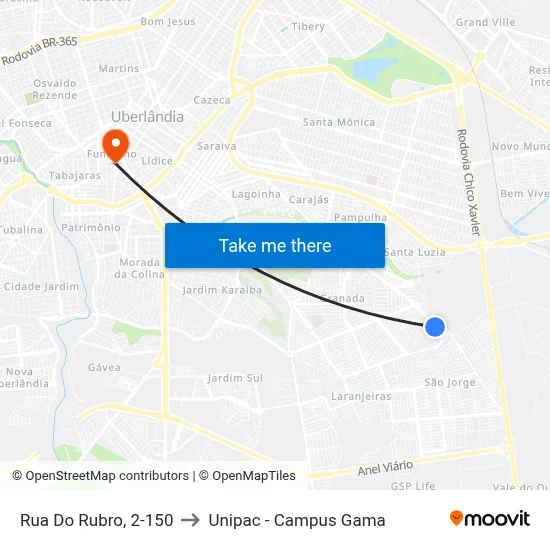 Rua Do Rubro, 2-150 to Unipac - Campus Gama map