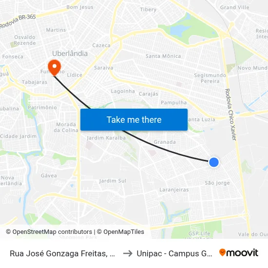Rua José Gonzaga Freitas, 2-148 to Unipac - Campus Gama map