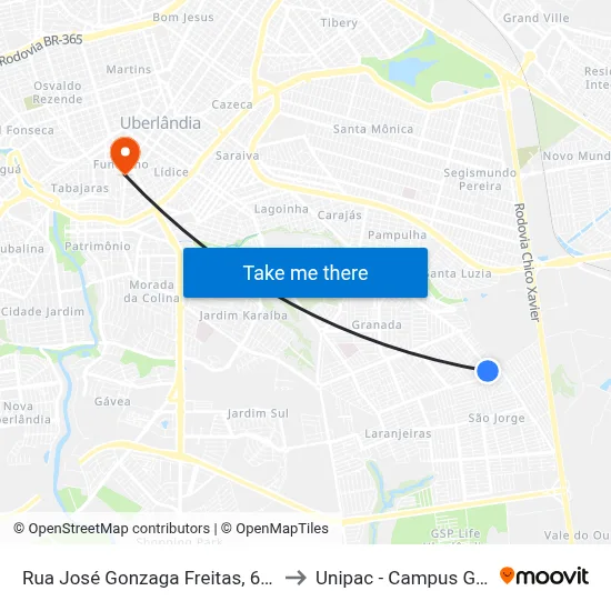 Rua José Gonzaga Freitas, 63-147 to Unipac - Campus Gama map