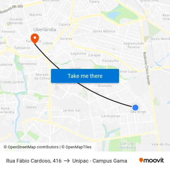 Rua Fábio Cardoso, 416 to Unipac - Campus Gama map
