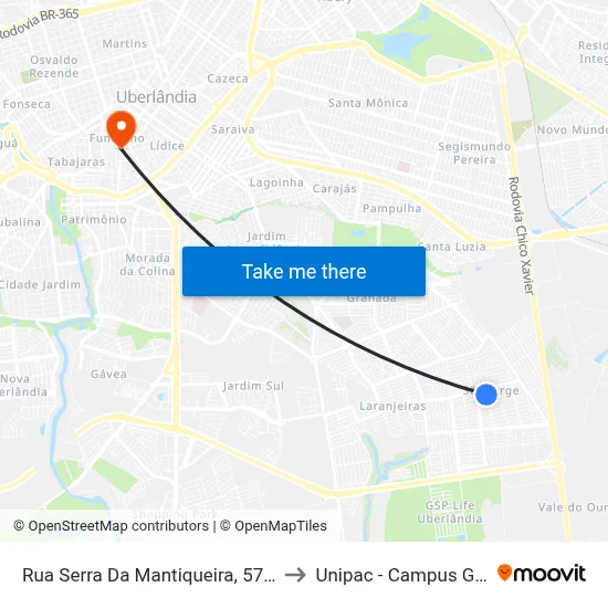 Rua Serra Da Mantiqueira, 570-630 to Unipac - Campus Gama map