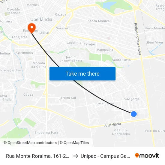 Rua Monte Roraima, 161-209 to Unipac - Campus Gama map