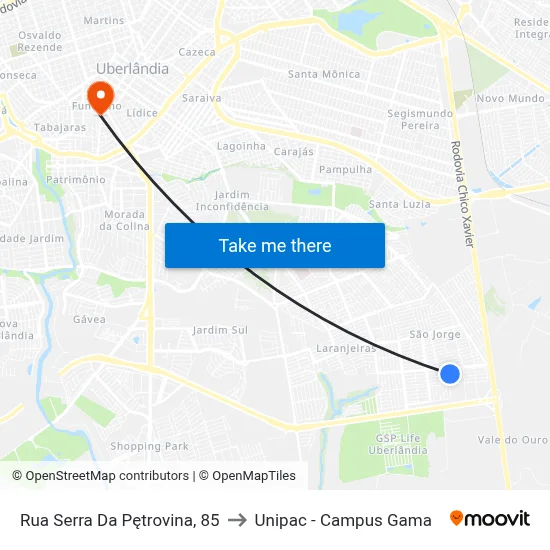 Rua Serra Da Pętrovina, 85 to Unipac - Campus Gama map