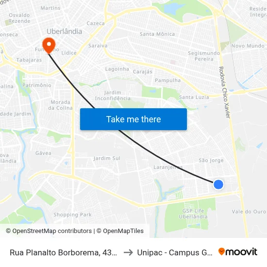 Rua Planalto Borborema, 432-478 to Unipac - Campus Gama map