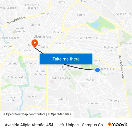 Avenida Alípio Abraão, 454-502 to Unipac - Campus Gama map