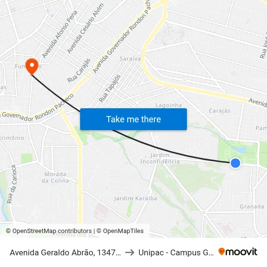 Avenida Geraldo Abrão, 1347-1441 to Unipac - Campus Gama map