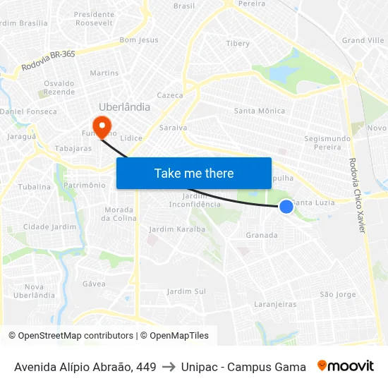 Avenida Alípio Abraão, 449 to Unipac - Campus Gama map