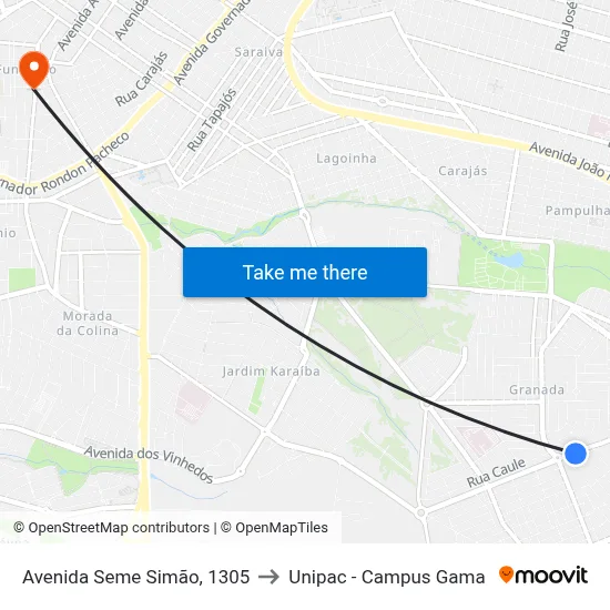 Avenida Seme Simão, 1305 to Unipac - Campus Gama map