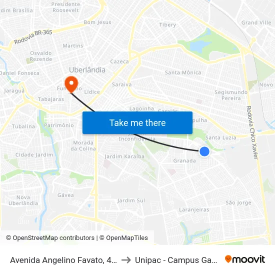 Avenida Angelino Favato, 400 to Unipac - Campus Gama map