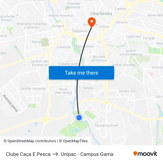 Clube Caça E Pesca to Unipac - Campus Gama map
