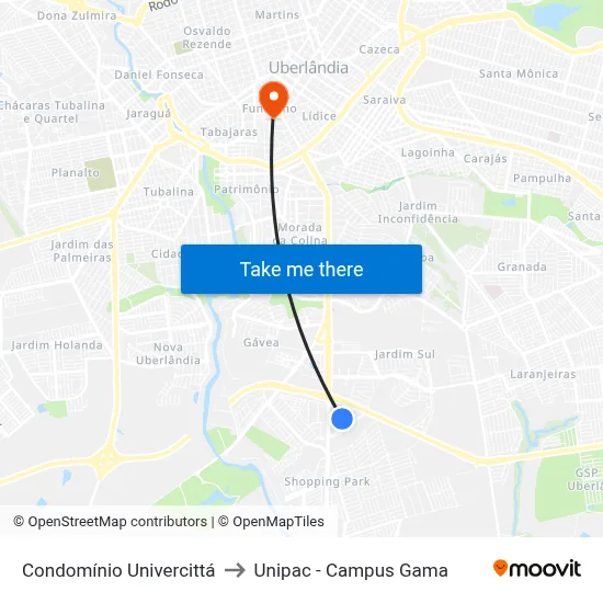 Condomínio Univercittá to Unipac - Campus Gama map