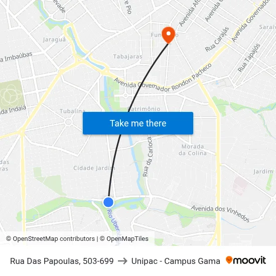 Rua Das Papoulas, 503-699 to Unipac - Campus Gama map