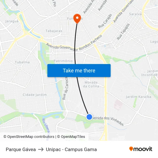 Parque Gávea to Unipac - Campus Gama map
