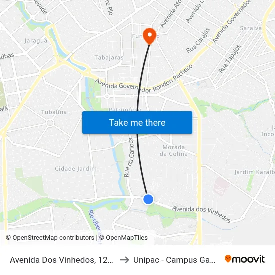 Avenida Dos Vinhedos, 1200 to Unipac - Campus Gama map