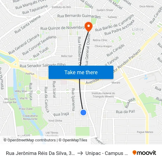 Rua Jerônima Réis Da Silva, 313-409 to Unipac - Campus Gama map