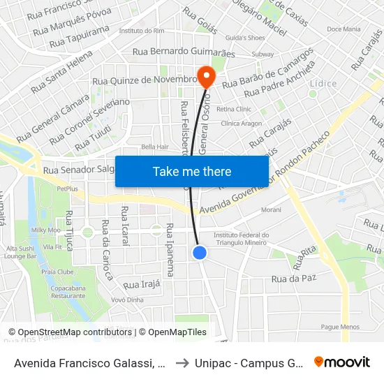Avenida Francisco Galassi, 1050 to Unipac - Campus Gama map