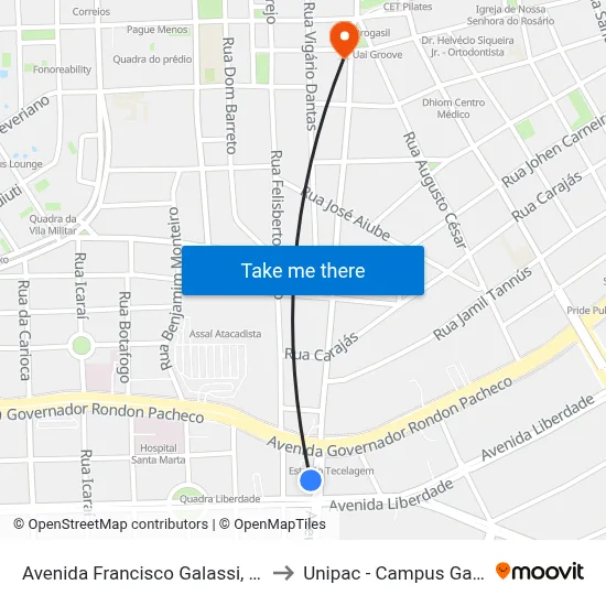Avenida Francisco Galassi, 855 to Unipac - Campus Gama map