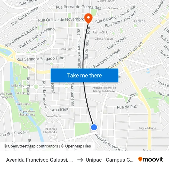 Avenida Francisco Galassi, 1490 to Unipac - Campus Gama map