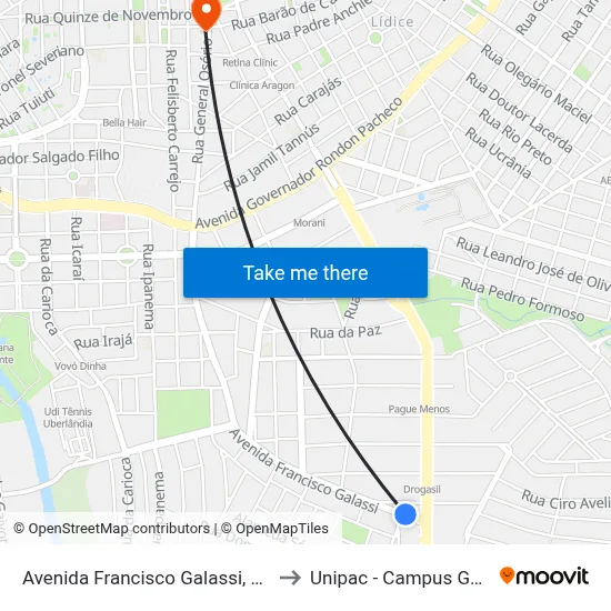 Avenida Francisco Galassi, 1410 to Unipac - Campus Gama map