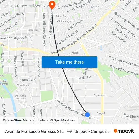 Avenida Francisco Galassi, 2179-2235 to Unipac - Campus Gama map