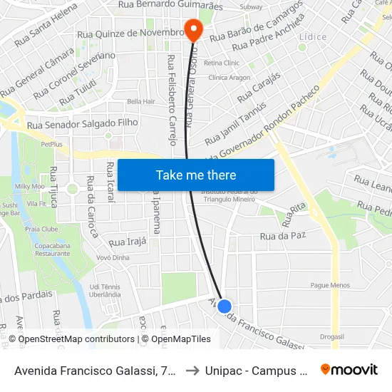 Avenida Francisco Galassi, 745-839 to Unipac - Campus Gama map
