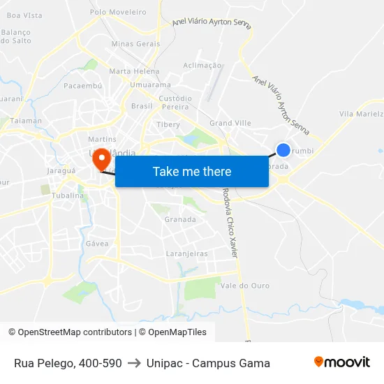 Rua Pelego, 400-590 to Unipac - Campus Gama map