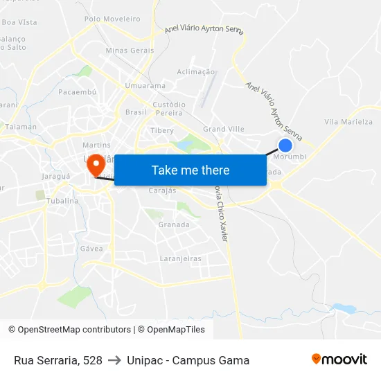 Rua Serraria, 528 to Unipac - Campus Gama map