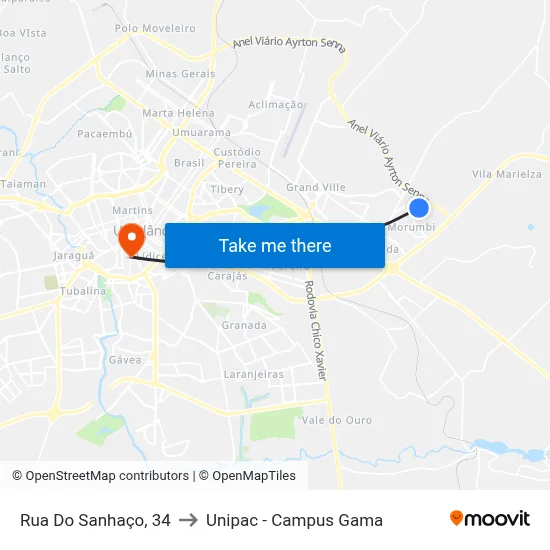 Rua Do Sanhaço, 34 to Unipac - Campus Gama map