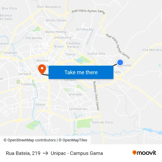 Rua Bateia, 219 to Unipac - Campus Gama map