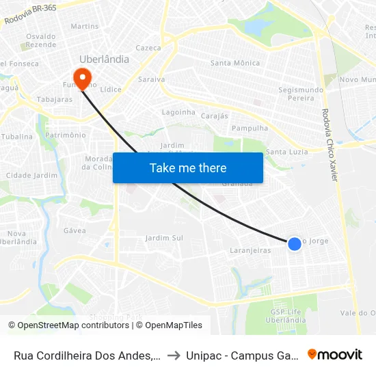Rua Cordilheira Dos Andes, 11 to Unipac - Campus Gama map